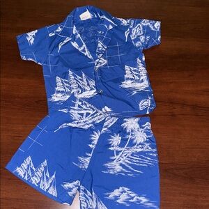 Blue Hawaiian Shirt and Shorts Set